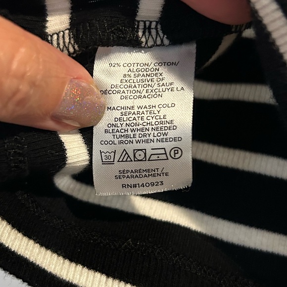 EUC LOFT Black & White Striped Polo Style Top w/ 3/4 Sleeves in Size Medium - Picture 5 of 5